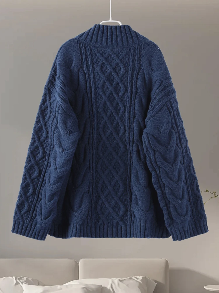 Casual Knit Twist Cardigan Sweater Women Loose Solid Lapel Hidden Button Long Sleeve Female Knitwear 2025 Autumn New Hot Coats - Image 6