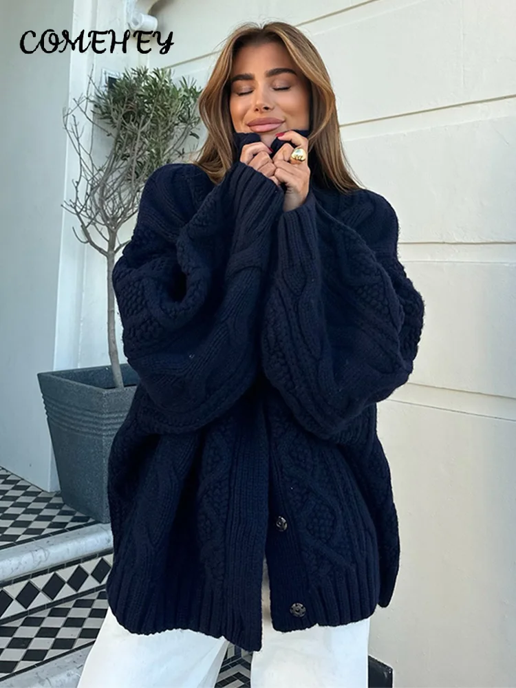 Casual Knit Twist Cardigan Sweater Women Loose Solid Lapel Hidden Button Long Sleeve Female Knitwear 2025 Autumn New Hot Coats - Image 3