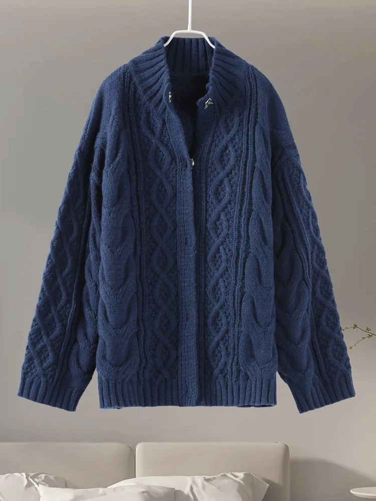 Casual Knit Twist Cardigan Sweater Women Loose Solid Lapel Hidden Button Long Sleeve Female Knitwear 2025 Autumn New Hot Coats - Image 5